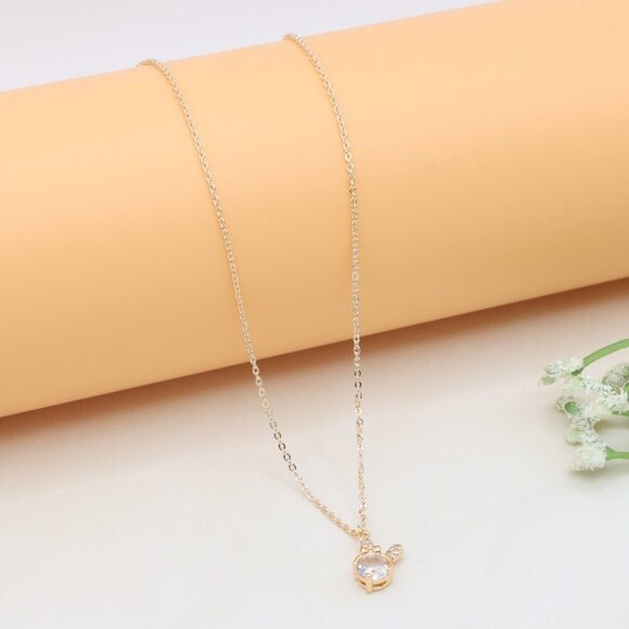 Elegant Rose Gold Necklace with Clear Crystal & Bow Charm, XPNL0413 - Picture 9 of 12